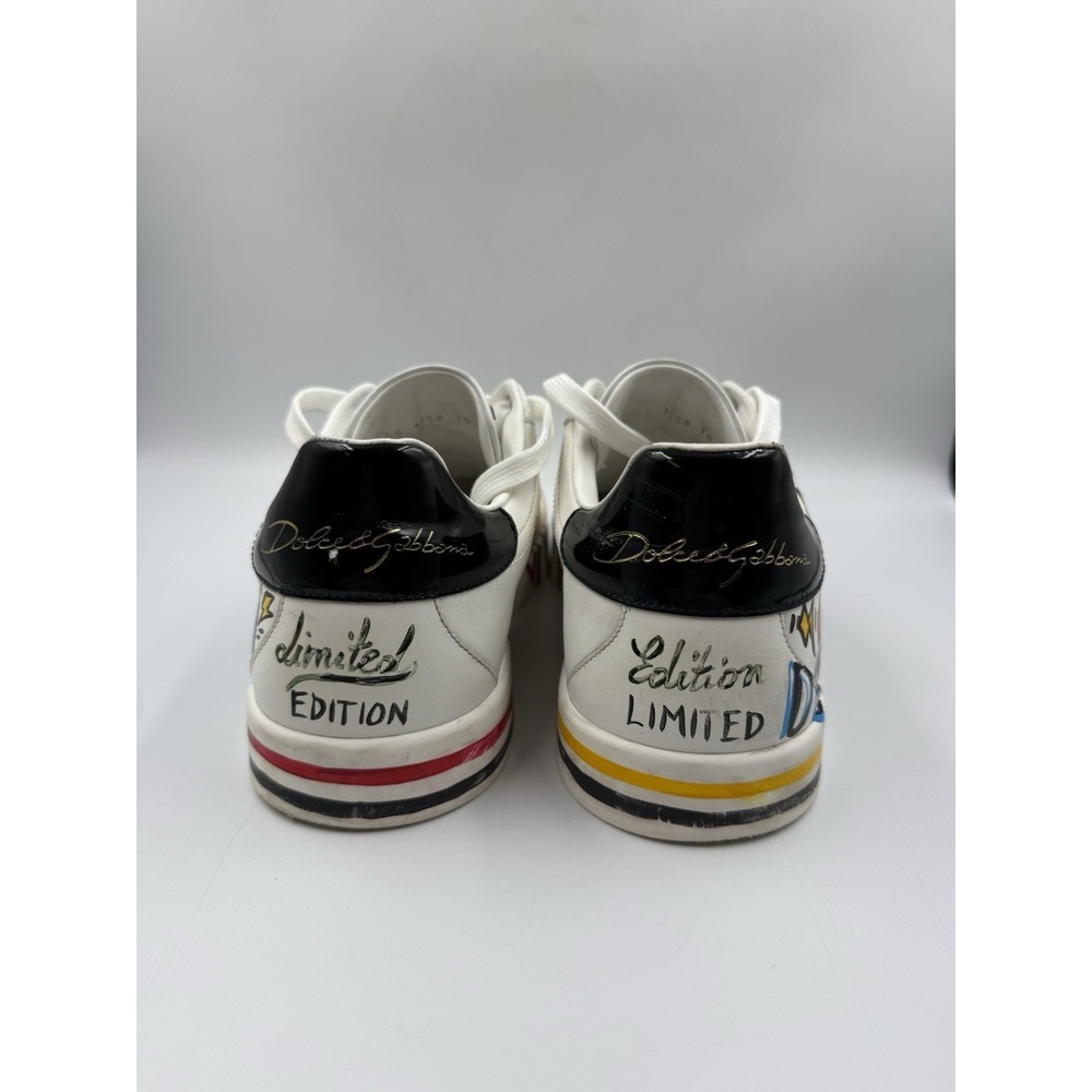 Dolce & Gabbana Portofino Graffiti Sneakers White Leather Men Size 10 US 11 - Picture 4 of 16